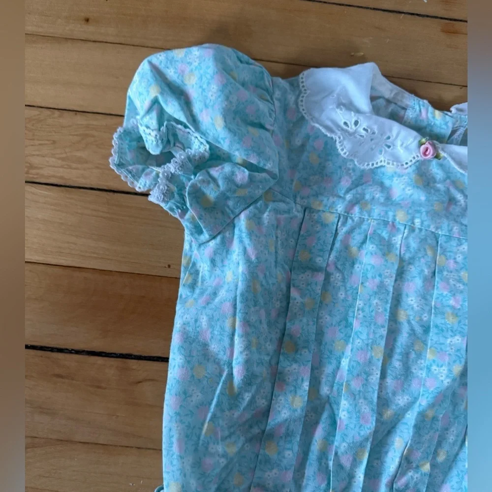 Evy vintage blue floral print lace collar girls‎ dress
